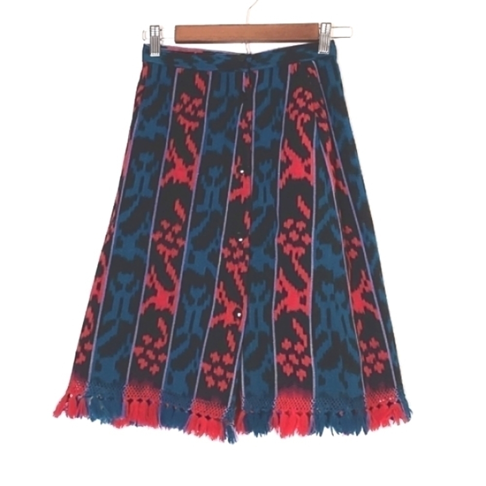 Wool Skirt Tassel Trim Pink Teal Size XS-S